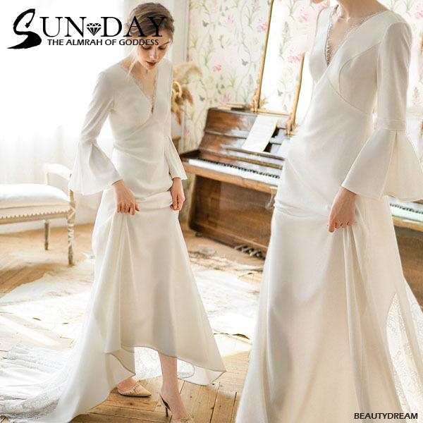 新品ウェディングドレス ウェディングドレス白 パーティードレス セクシーVネック 花嫁ロングドレス 結婚式 トレーンライン 二次会 エレガント お呼ばれ-823