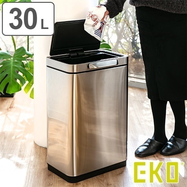 EKO ゴミ箱 30L イータッチビン センサー イーケーオー ごみ箱 30リットル 奥行28 タッチオープン 自動 ふた付き 分別 角型 ステンレス 一年保証付き スリム キッチン