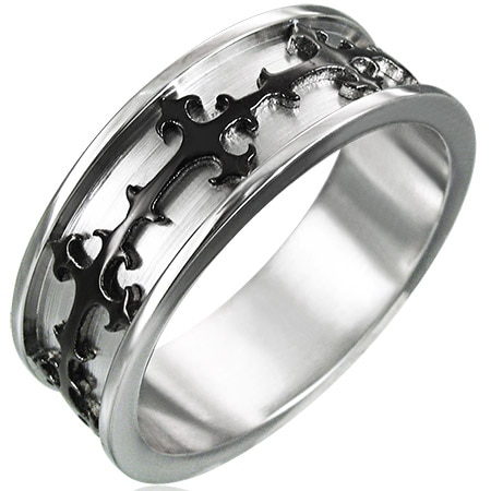 ブラックロザリオステンレスリング（VRR054）指輪 18号 黒いクロス かっこいい クール 十字架 サージカルステンレス316L 男性 女性 プレゼント アクセサリー r1074xxxxxxxx