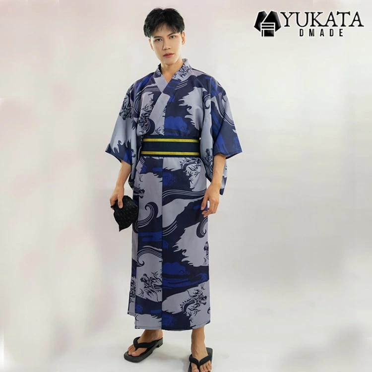 出荷が迅速である 独占販売 浴衣 メンズ 龍柄 6点セット 紺色 男性 男性用 紳士 和服 作り帯 男 ゆかた 夏服 ポリエステル浴衣 浴衣セット ギフト プレゼント かっこいい おしゃれ 人気 花