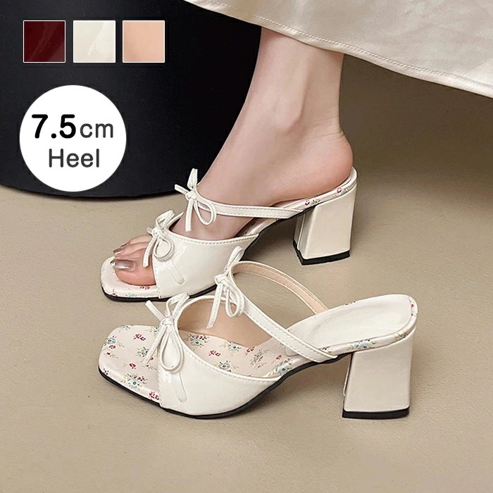 【20点セット】【送料無料】ミュール サンダル スリッパ レディース つっかけ 厚底7.5cm ハイヒール リボン 花柄 太ヒール 春 夏 ビーチサンダル チャンキーヒール オープント 痛くない 歩き