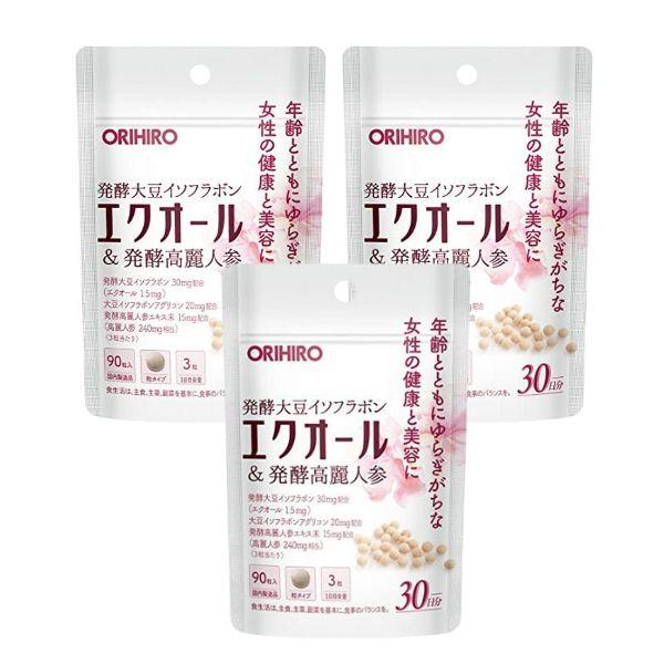 オリヒロ エクオール 発酵高麗人参 90粒入 30日分 3個セット 大豆イソフラボン ORIHIRO ポスト投函