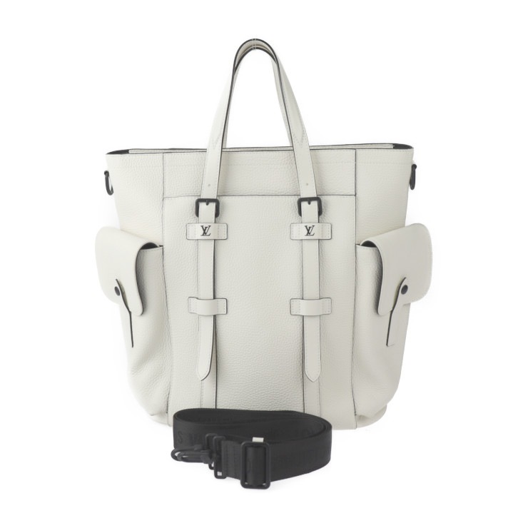 美品 LOUIS VUITTON ルイ ヴィトン トートバッグ M58477 クリストファー トート トリヨンレザー ブロン ホワイト系 マットブラック金具 2WAY ショルダーバッグ ビトン 本物保