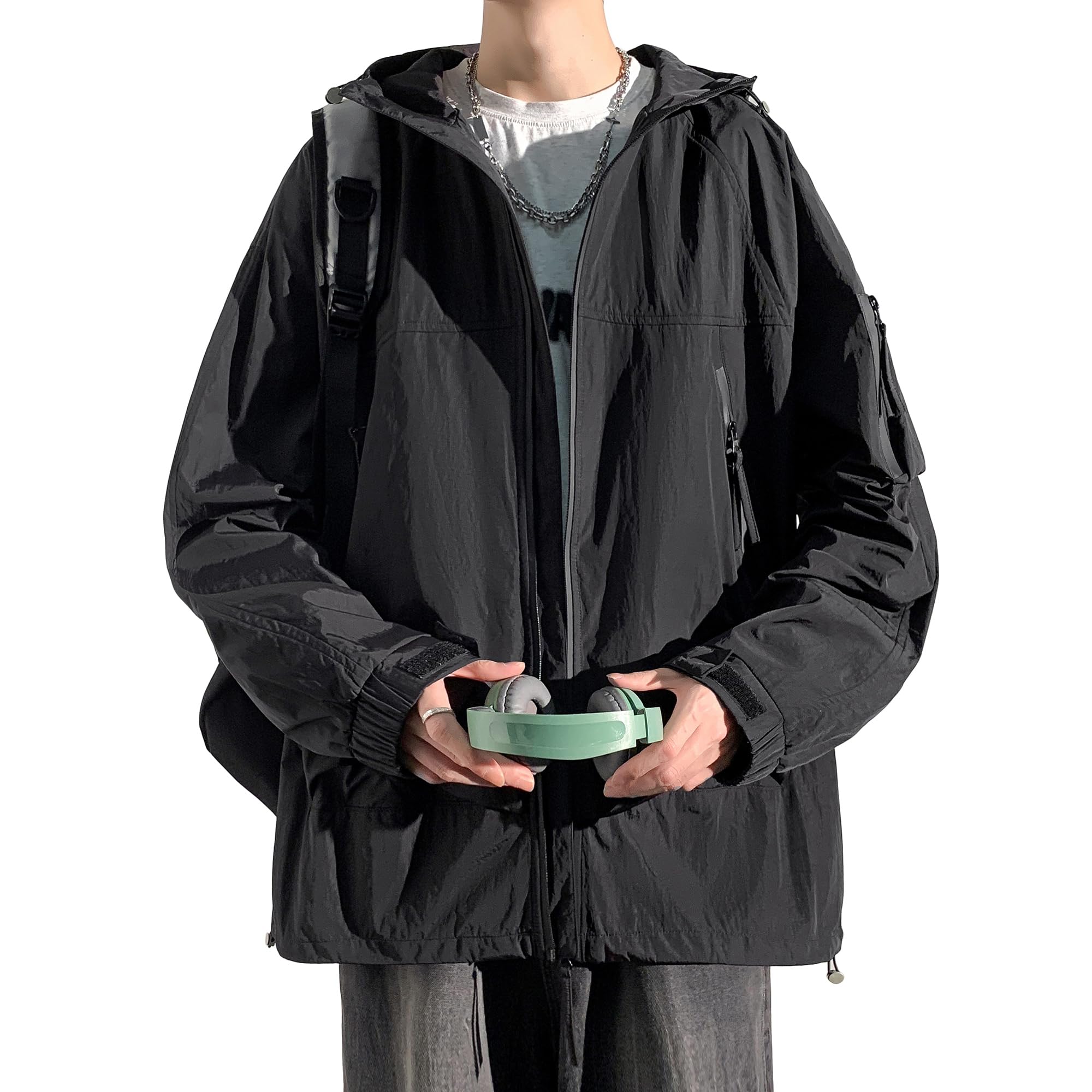 [Fasshonrida] マウンテンパーカー メンズ 撥水 ソフトシェル ナイロンジャケット 防風 アウター 防寒 ウインドブレーカー フーデッド ブルゾン ジャンパー ジップアップ アノラック ア