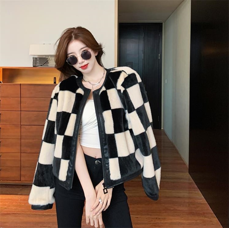 激安セール 市松模様 大人気 短いスタイル コート カジュアル 厚手 暖かい 白黒グリッド スリム