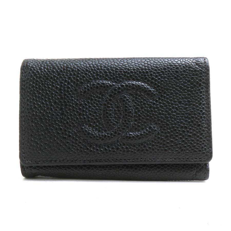 シャネル CHANEL キーケース キャビアスキンレザー ブラック レディース r11204a