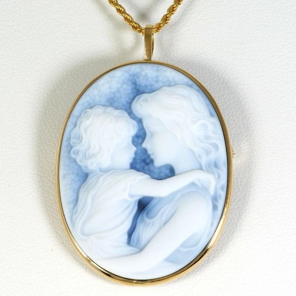 14K YG ネックレス ストーンカメオ 総重量約10.7g 約40cm ジュエリー 中古