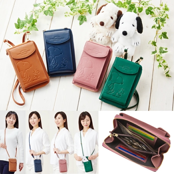 スマホショルダー 本革 財布機能付き スヌーピー SNP001 本牛革 カード入れ 全機種対応 スマホポーチ スマホポシェット お財布ショルダー アイホン 財布 鍵