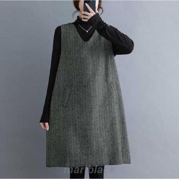 【即納】ジャンパースカート 秋 冬 チュニック ワンピース 秋冬 きれいめ ノースリーブ vネック レディース Vネック ノースリーブワンピース