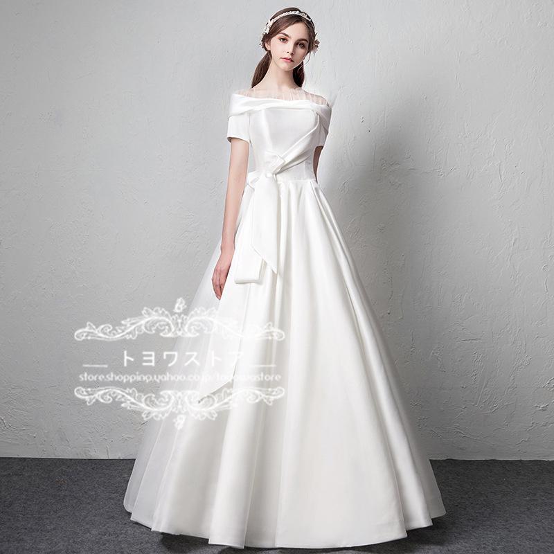 ウエディングドレスロングドレス結婚式二次会花嫁ドレス白披露宴ブライダル前撮りAラインドレス編み上げ