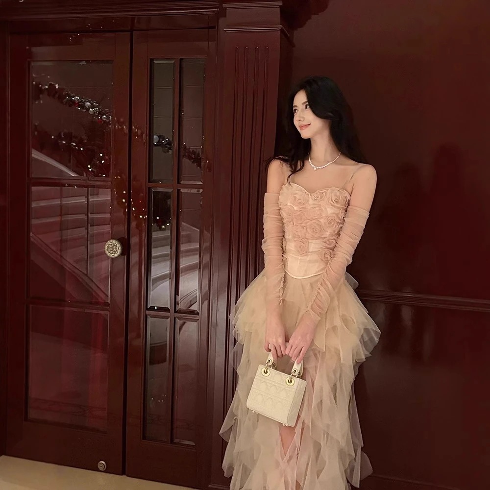 メッシュハーフスカート ローズピンクシーススカート ンピース ロング 入学式 宴会 結婚式 ドレス パーティードレス お呼ばれ 披露宴