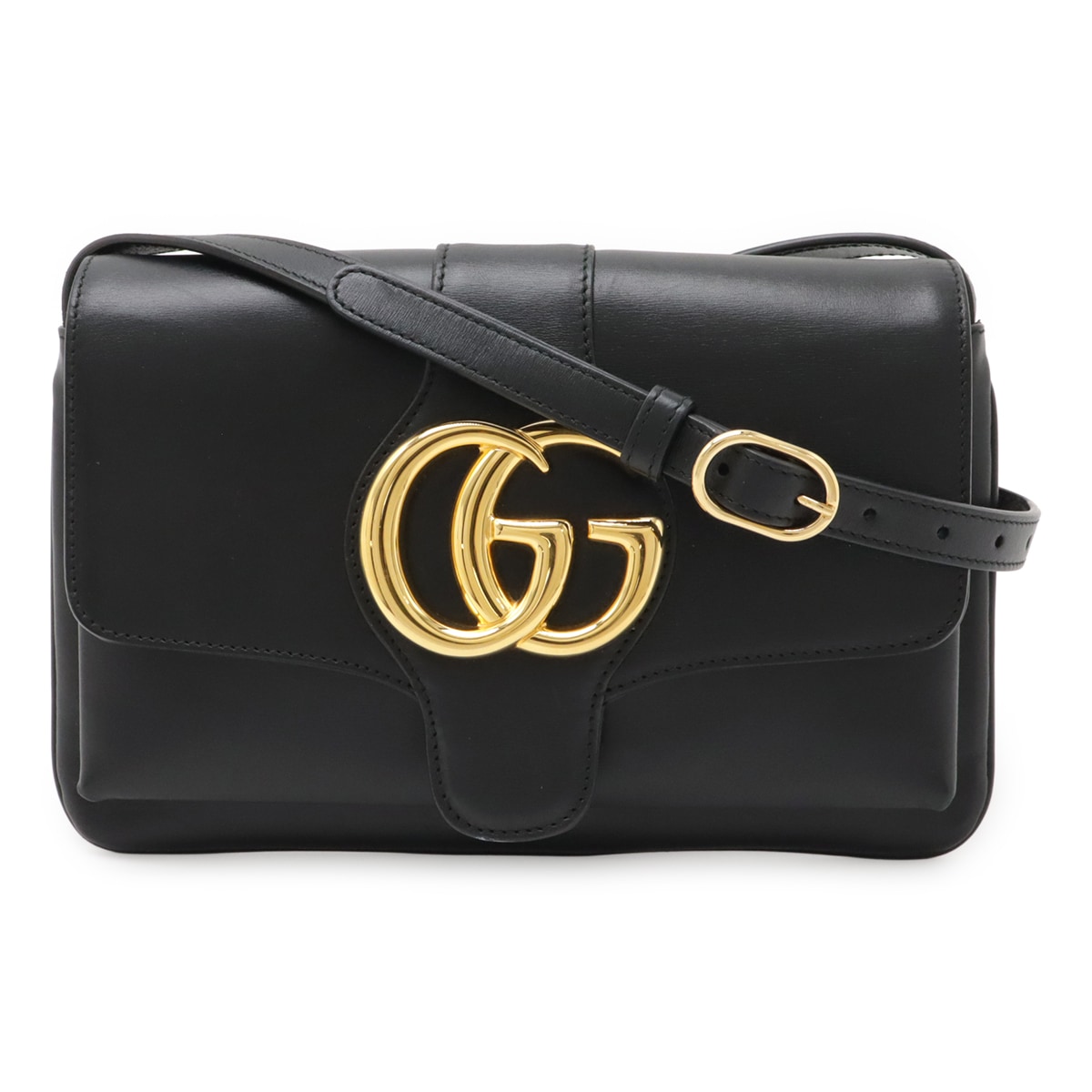 アリー GGマーモント ショルダーバッグ ポシェット レザー ブラック 黒 ゴールド金具 55012