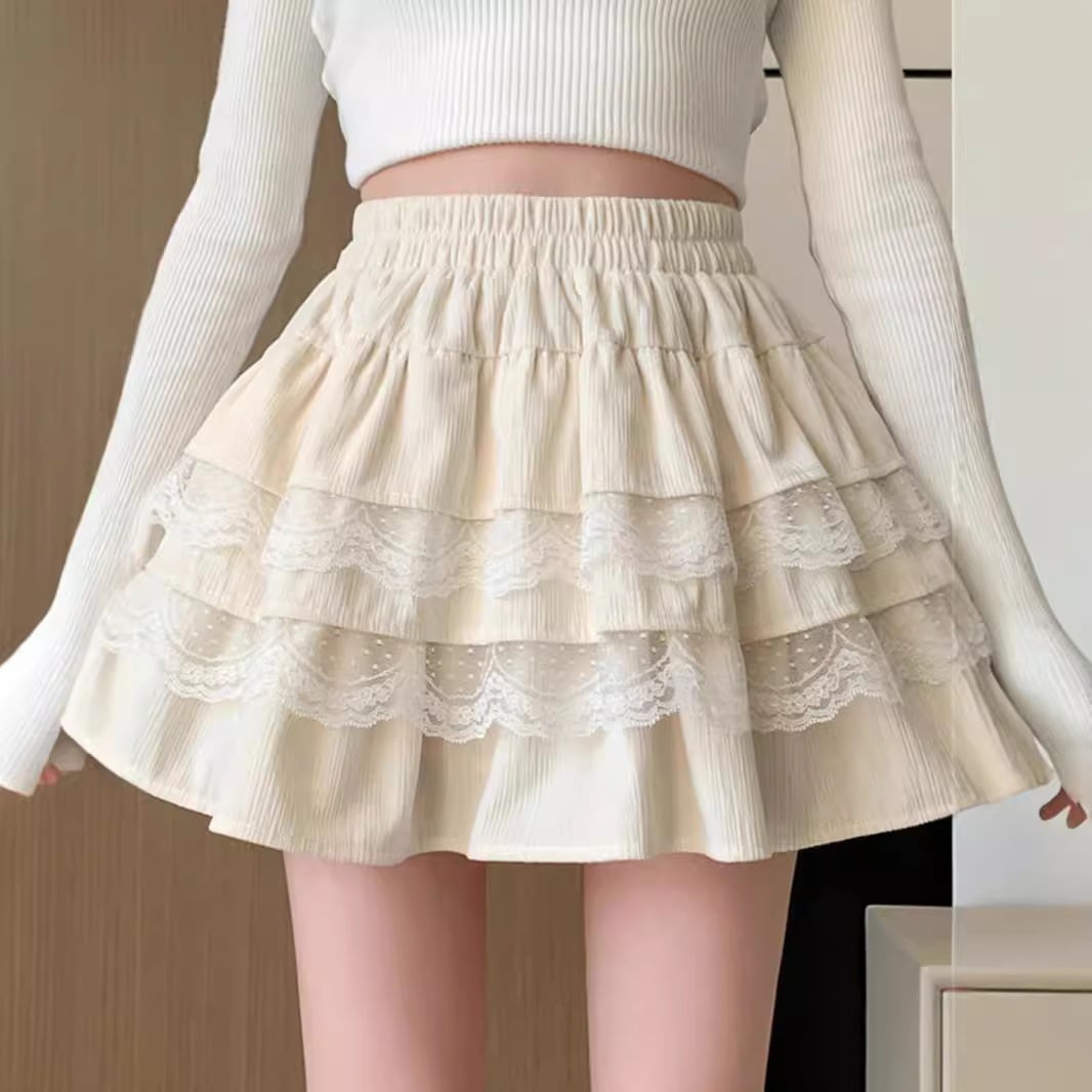 【1つ買うと10つ無料】2025年春と秋の女性のためのふくらんでいるスカートハイウエストスリムな気質小さな ラインケーキスカート