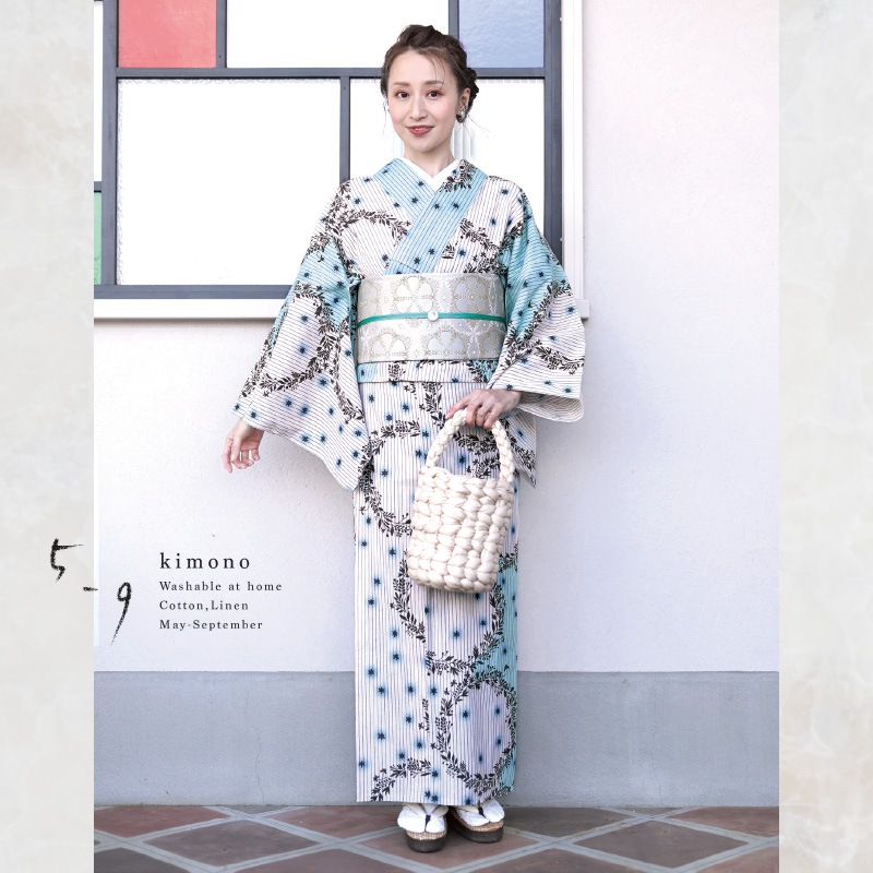 59kimono 2023 アンティークリース 反物 (ライトブルー) [59kimono2023-02]