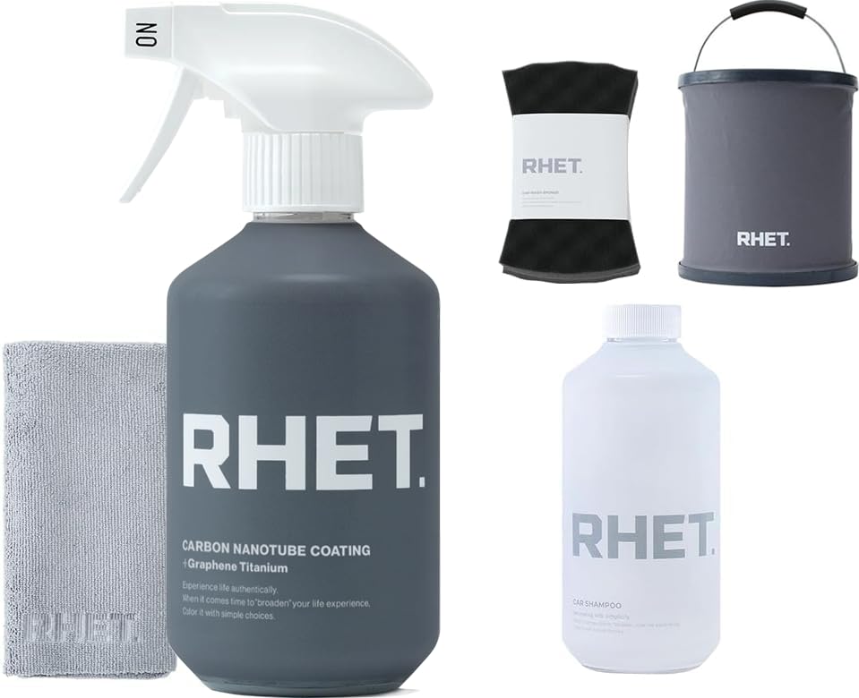 【RHET.】コーティング剤 （プロフェッショナルモデル） カーシャンプー クロス スポンジ 折り畳みバケツ 5点 洗車 セット [ カーボンナノチューブ グラフェン チタン配合 ] コーティング 4