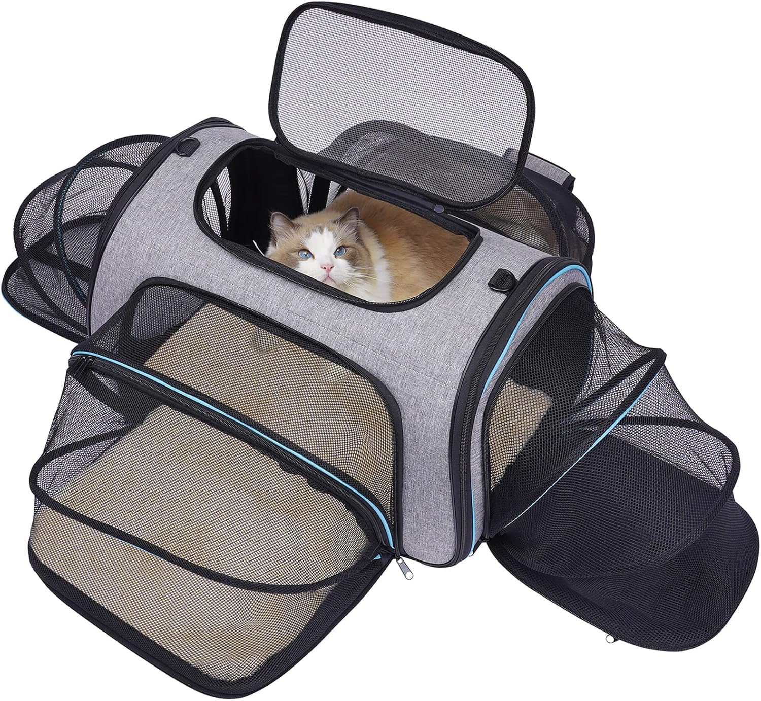 Siivton 猫キャリー 猫子犬小型犬用のフリースパッド付きの4面拡張可能なペットキャリ 航空会社承認のソフトサイドペットトラベルキャリ