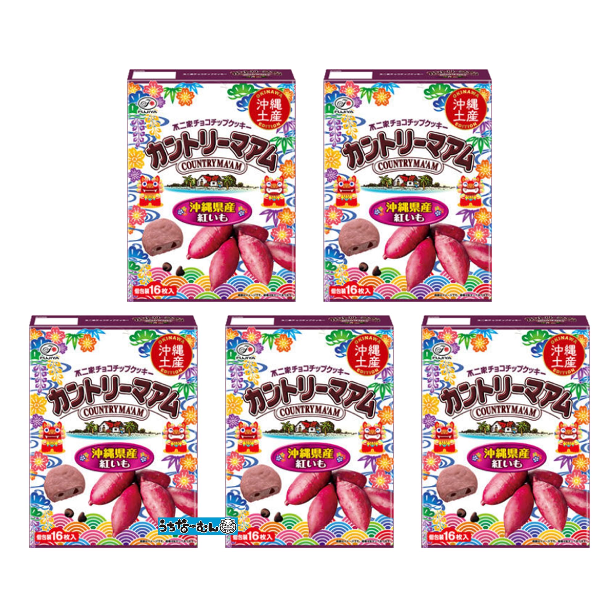 【沖縄土産】カントリーマアム（沖縄紅いも）１６枚入　×　５箱　＋うちなーむんシール