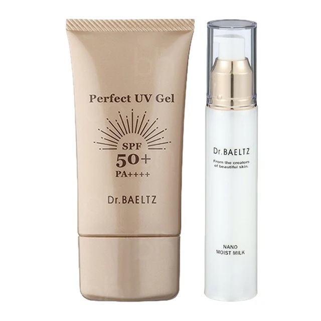 [国内正規品]パーフェクトＵＶジェル SPF50+　PA++++ 50g とナノモイストミルク 50ml のセット スキンケアコフレ 居座りシミ　日焼け止め　もっちり　弾力肌　ヒト型セラミドベース