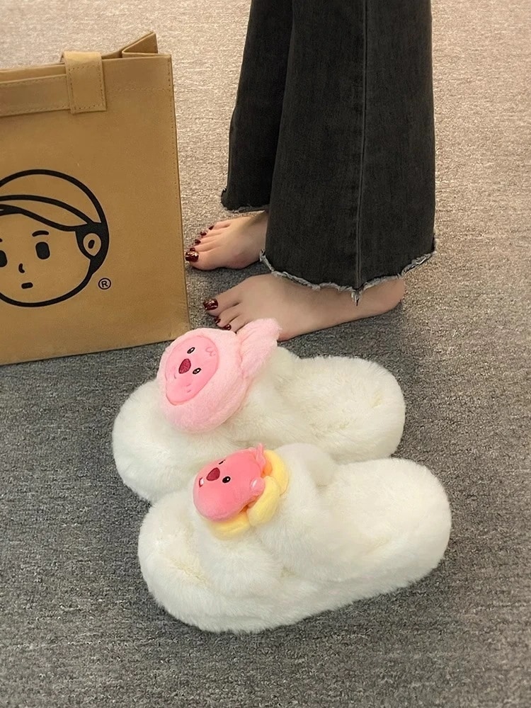 女性が履くためのかわいいルビーの毛皮の厚底の小さなビーバーホームコットン室内履き