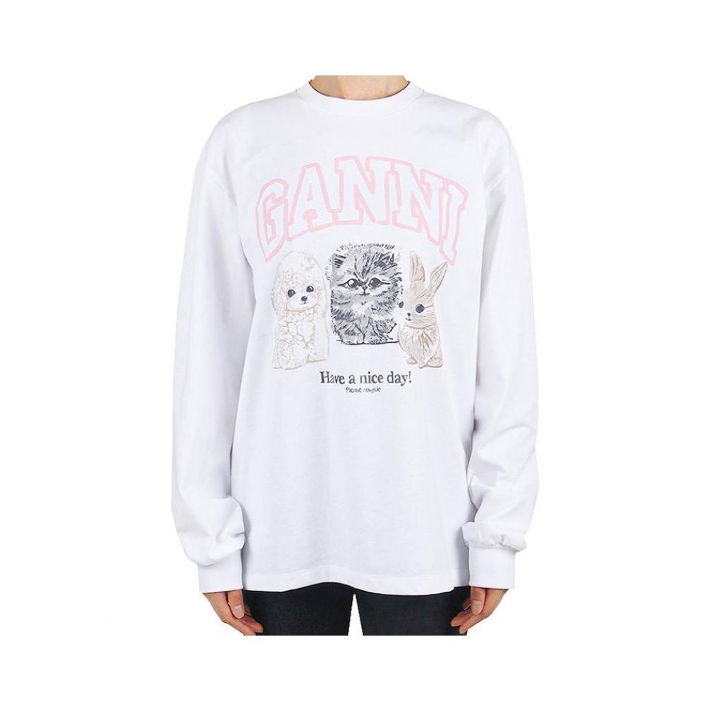 ガニー 25FW レディース アニマルプリント 長袖Tシャツ ブライトホワイト T4275 151