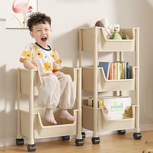 子供用おもちゃ収納棚床置き多層スナック収納棚家庭用移動可能簡易本棚カート