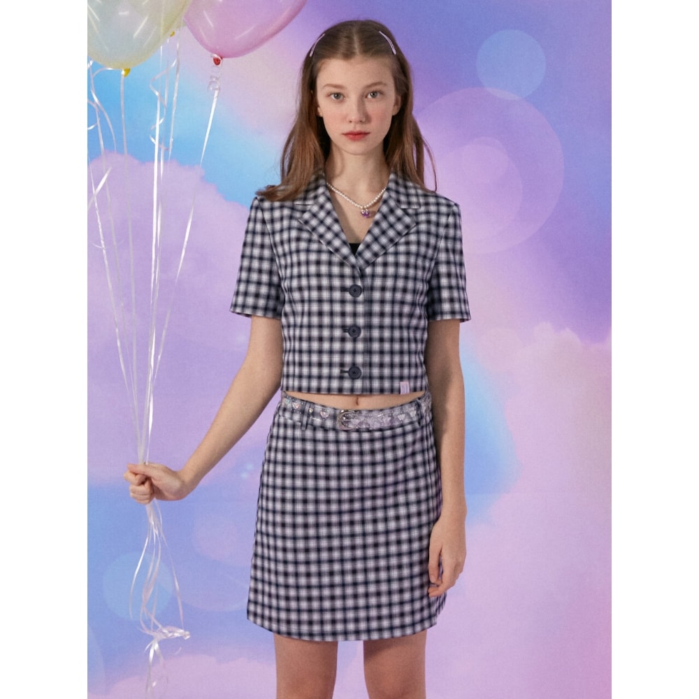 ROLAROLA (JK 21311) チェッククロップショートジャケット ネイビー