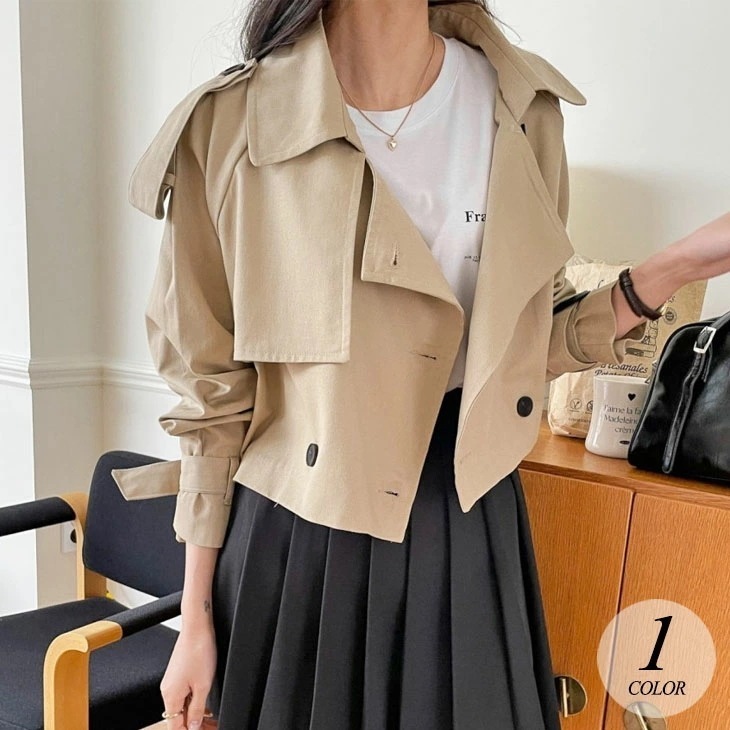 【2025新作 急速出荷】トレンチ コート ジャケット ブルゾン アウター ショート丈 羽織り 長袖 防寒 可愛い 流行 カジュアル きれいめ シンプル 定番 春 秋 ゆったり 大きめ オーバーサイ