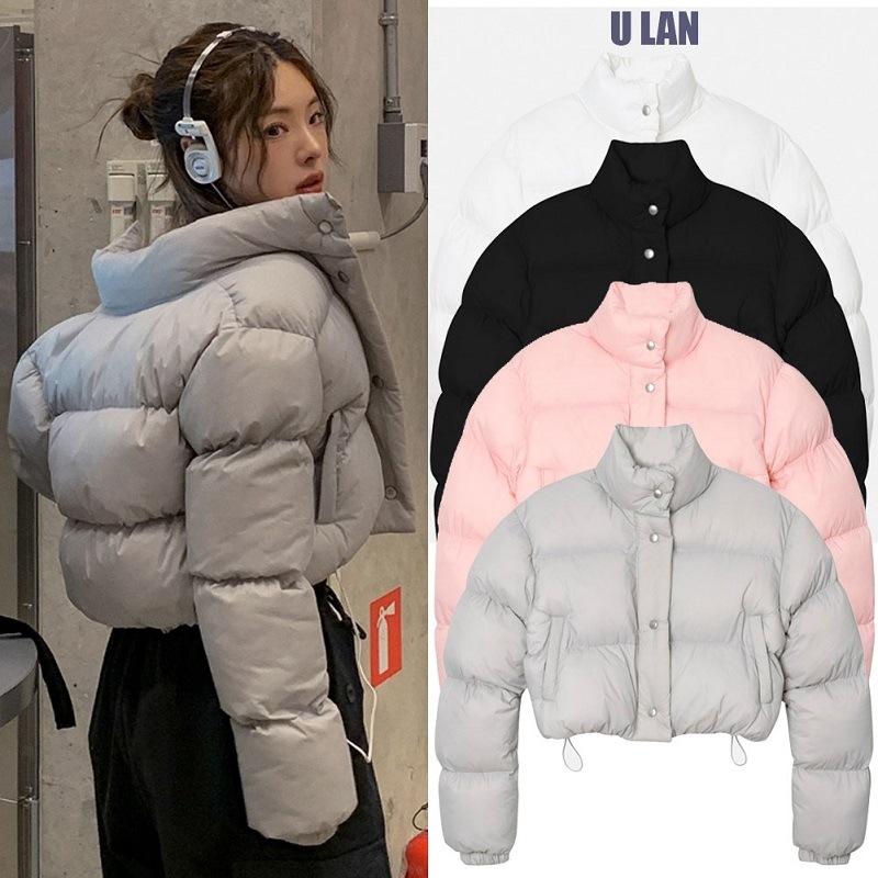 U LAN Pure Soft Snap Cropped Puffer ダウンジャケット 韓国人気