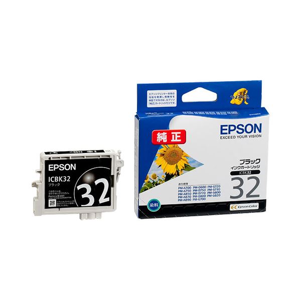 (まとめ) エプソン EPSON インクカートリッジ ブラック ICBK32 1個 (×10セット)