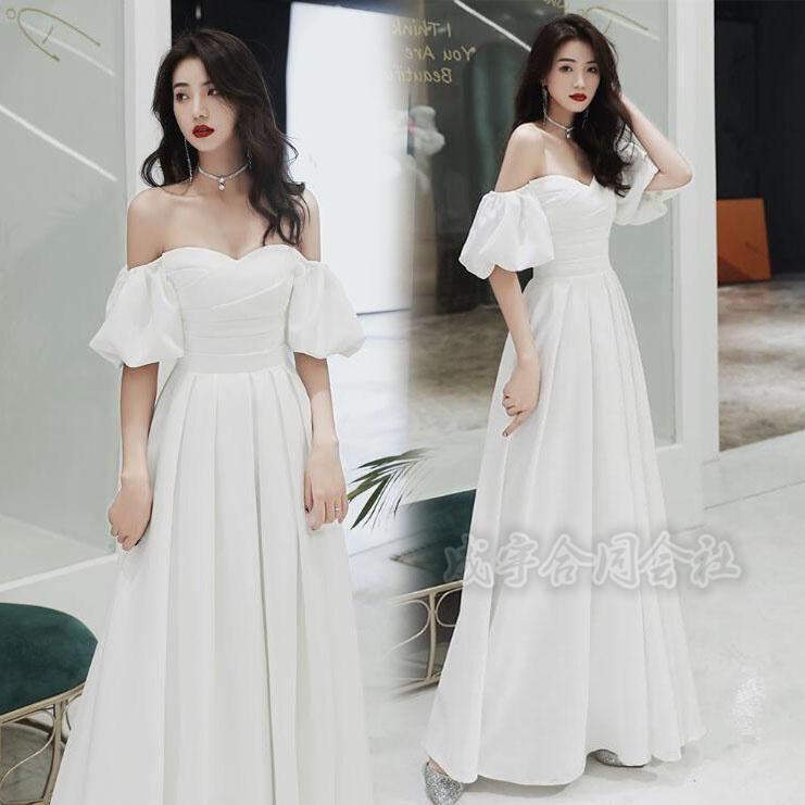 オフショルダー パーティードレス ロング イブニングドレス 結婚式ドレス 二次会 Aラインドレス カラードレス 演奏会 発表会 お呼ばれ フォーマル 編み上げ