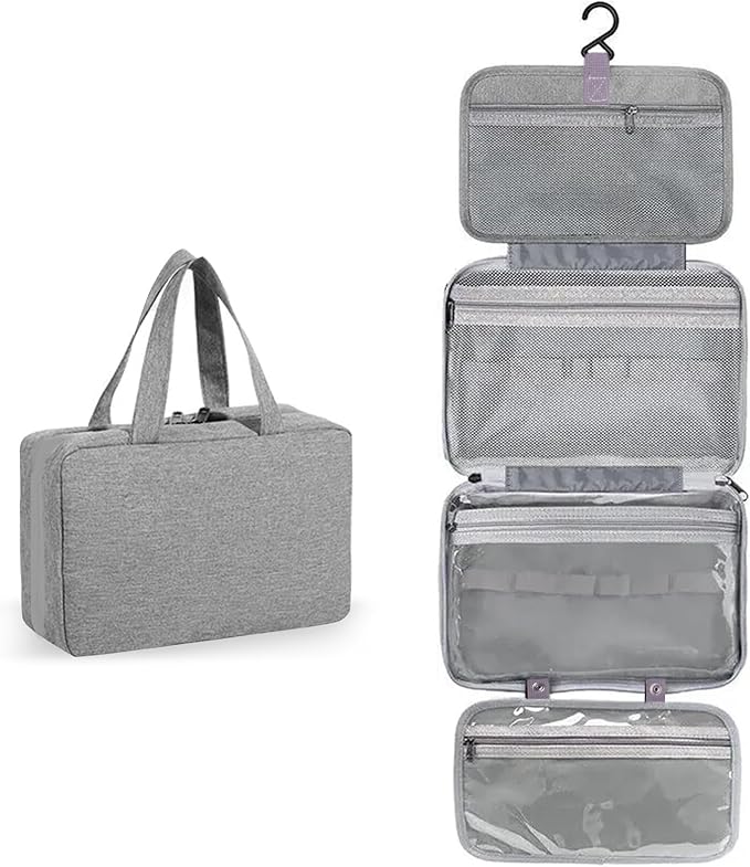 トラベルポーチ 吊り下げポーチ 旅行用ポーチ 大容量 折り畳み式トイレタリーバッグ 洗面用具 洗面ポーチ 手提げ 持ち運び コスメポーチ PVC 撥水 軽量 フック付き 取り外し 壁掛け 化粧ポーチ
