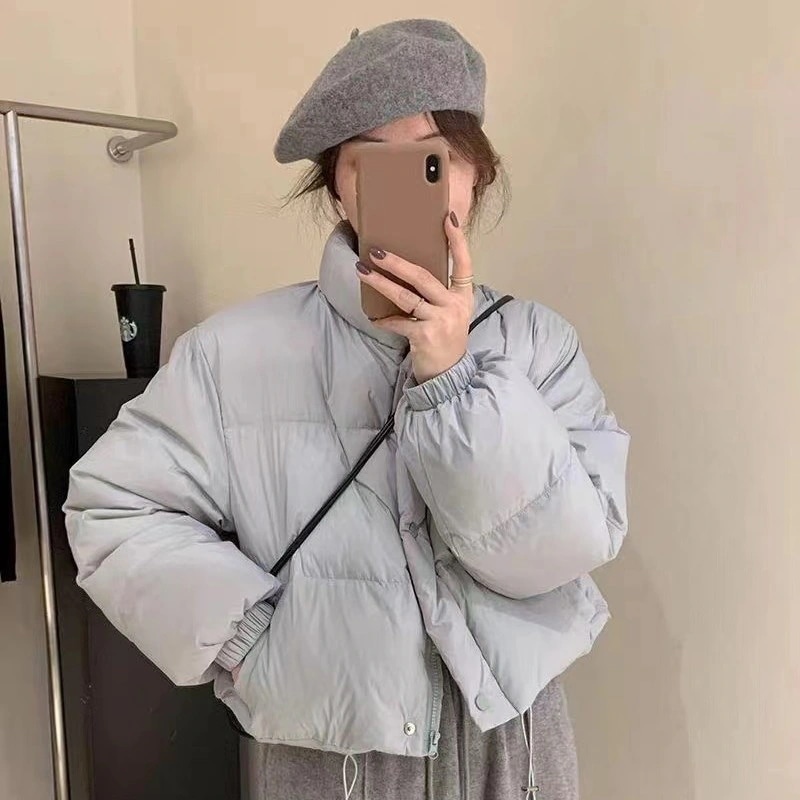 韓国版の甘い短いダウンジャケットの女性東新モデルの立襟の小さい白いアヒルのベルベットのコートのパン服