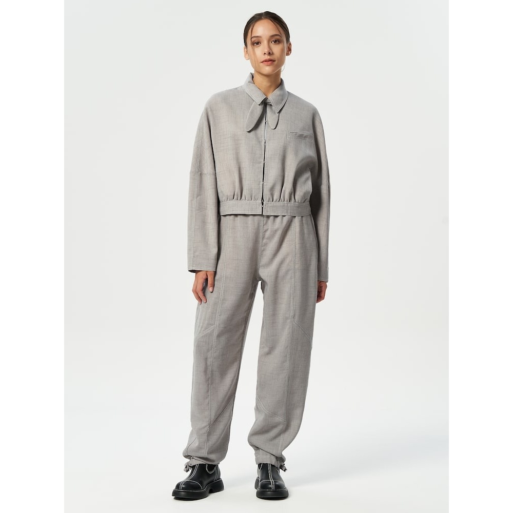 GANNI ライトメランジスーツ伸縮性ウエストパンツ-アルファルファ FW24/QN4521R022