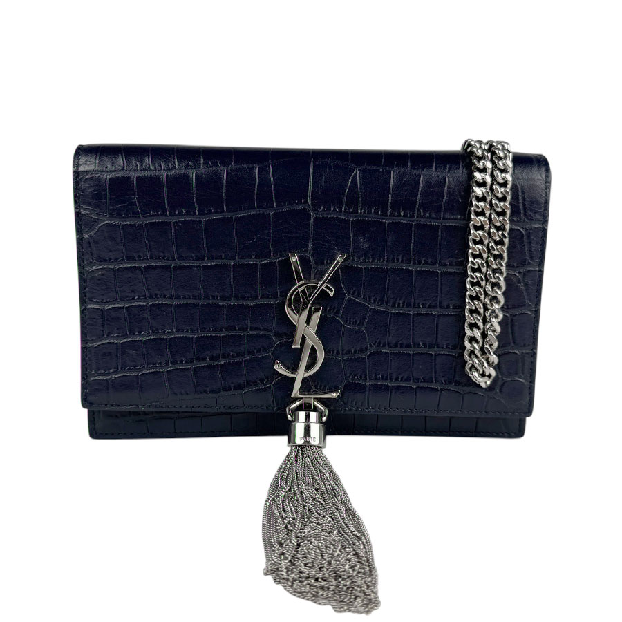 サンローラン SAINT LAURENT チェーンウォレット 型押しレザー ネイビー シルバー レディース 452159 z5498
