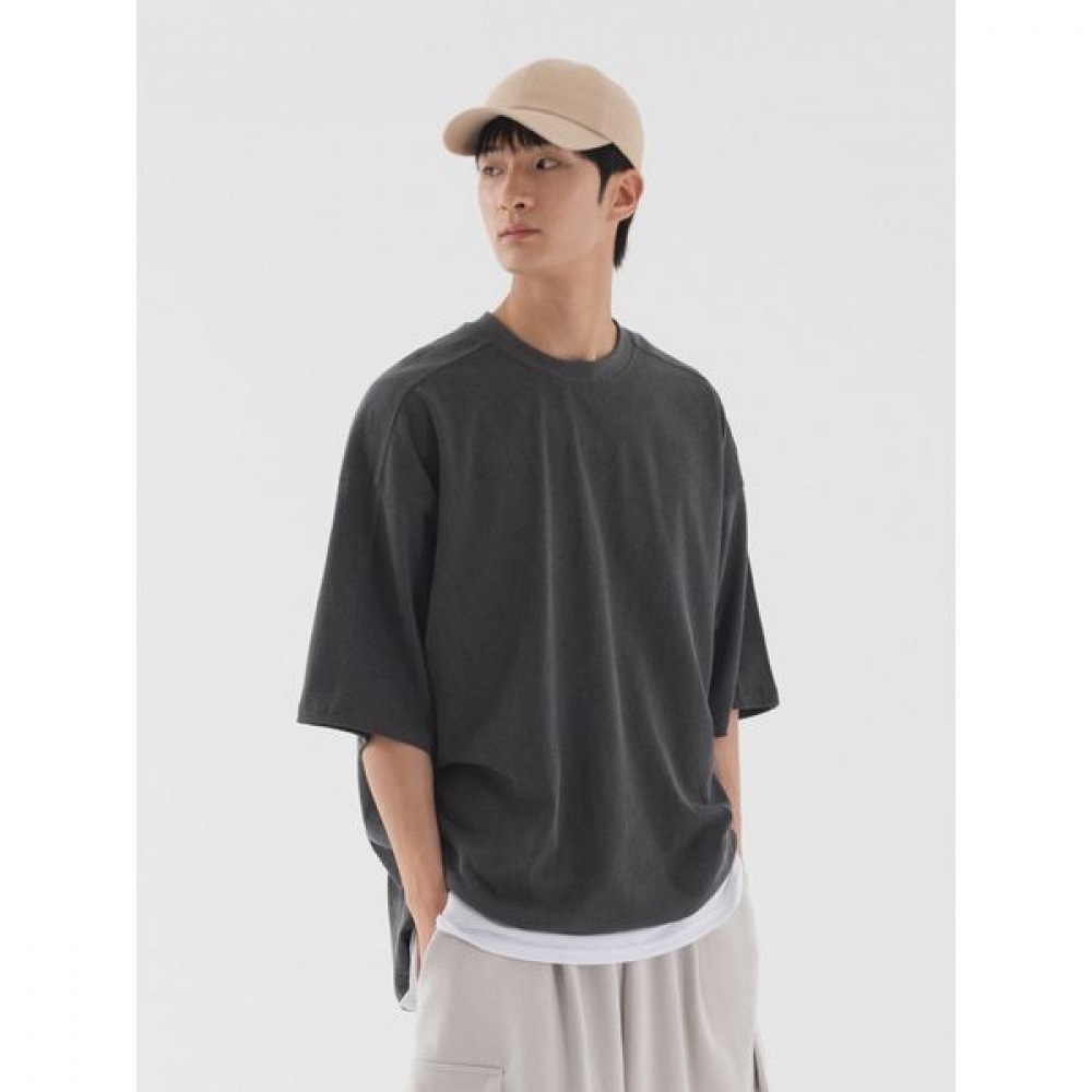 [Pianer] ピグメントインシジョンオーバーフィット半袖Tシャツ (チャコール)