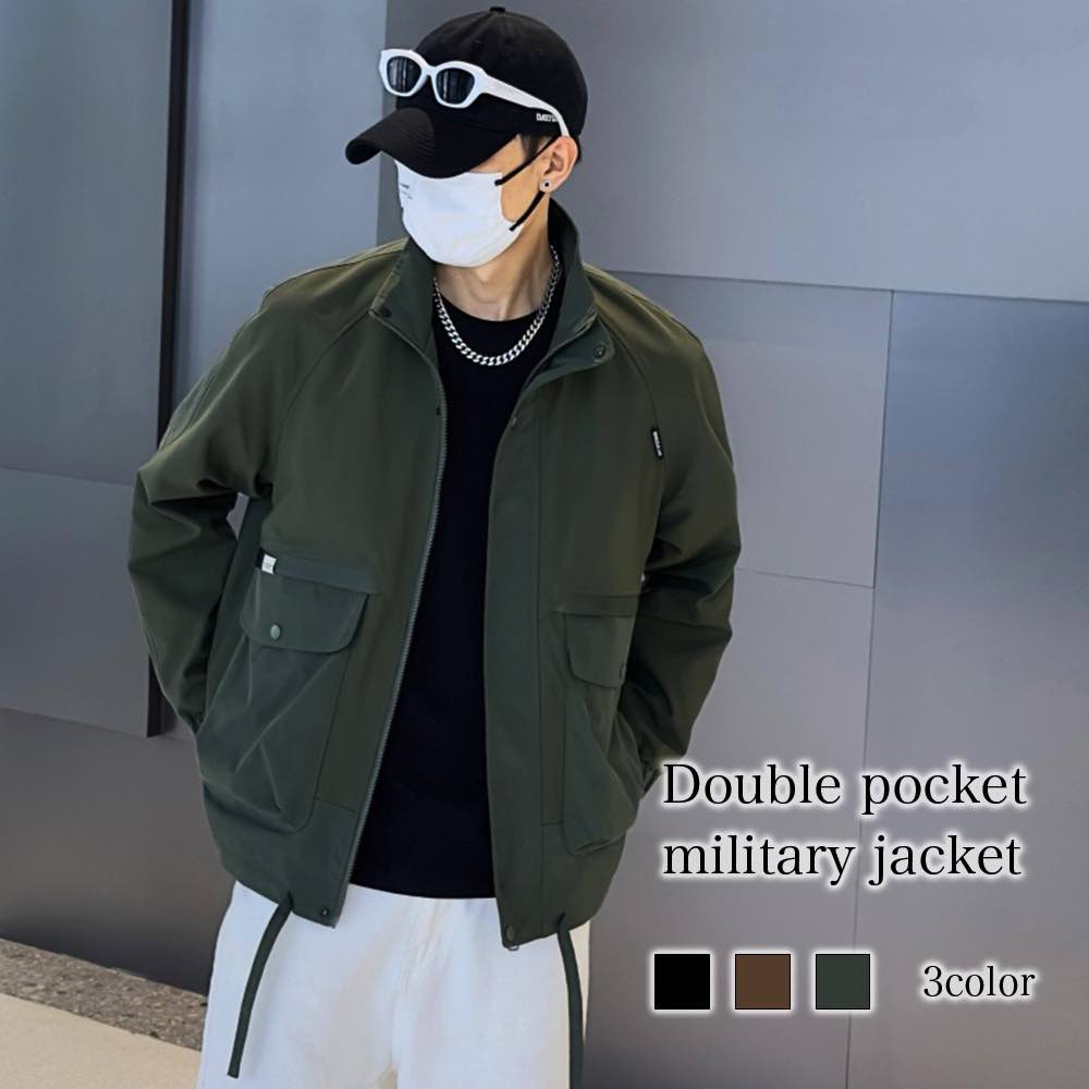 ブルゾン メンズ ダブルポケットミリタリージャケット ゴルフ シニア 秋 おすすめ 40代 大きいサイズ ジャンパー きれいめ ジャケット かっこいい 中綿 コーデ ウェア 作業着 厚手 パーカー 防