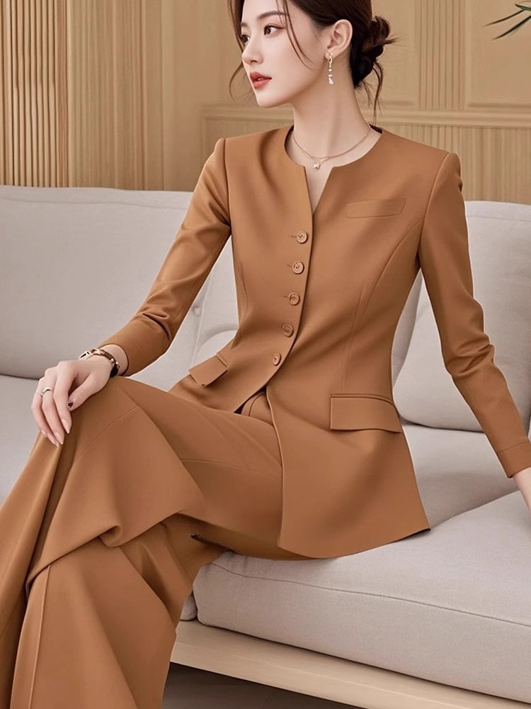 新モデル洗練された雰囲気クールな高級感長袖スーツワイドパンツ2枚のスーツ女性は春の早いです