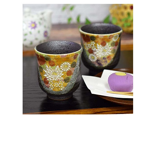 九谷焼 夫婦 湯呑み 金花詰 陶器 おしゃれ 和食器 ペア 湯呑み茶碗 日本製