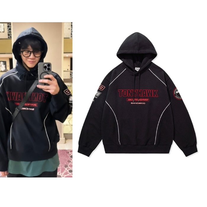 【ヤンヨソプ着用】TONYHAWK 98 レーシングライン パイピング フーディー ブラック