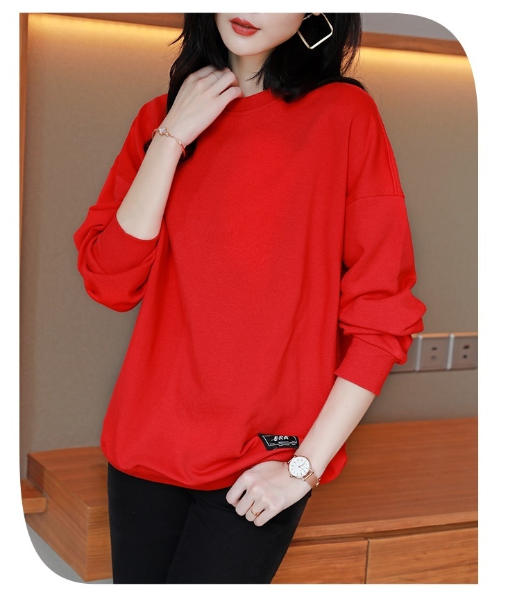 秋 レディース カジュアル コットン セーター レッド ホワイト ラウンドネック キャップレス シンプル オールマッチ トップ レッド ブラック ホワイト ブルー S M L XL XXL トップス
