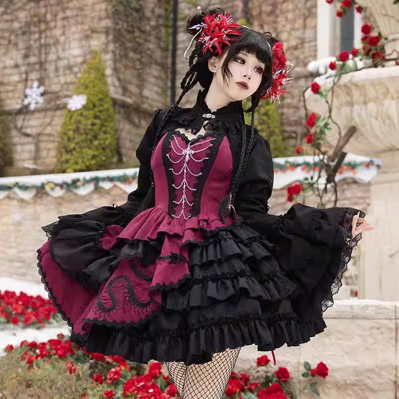 蚺魅 新中式 ダークロリータ JSK ゴス 春服 レディース