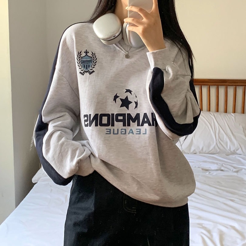 韓国の女性ファッション/ [2color] リーグVネックオーバーフィットスウェット ts1310