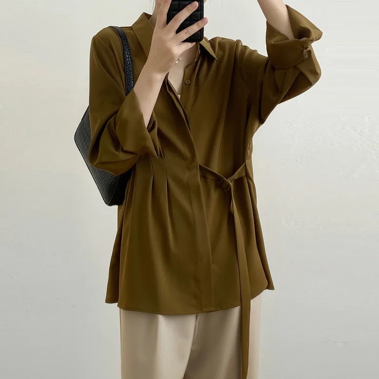 3color レディース フロントデ ィテールシャツ シャツブラウス 不規則シャツ