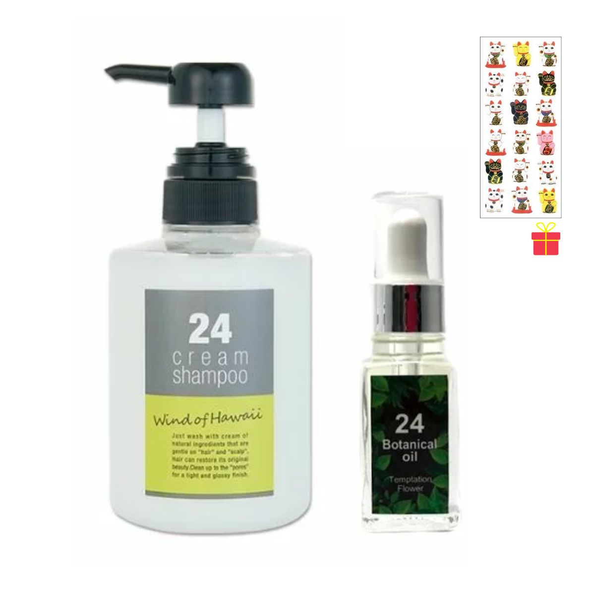 頭皮＆ヘアーしっとりセット フォレスト・ラボ 24クリームシャンプー 400ml＆ボタニカルオイル 20ml Temptaion Flower【金運招き猫シール付】泡立たない ヘッドスパ 植物オイル