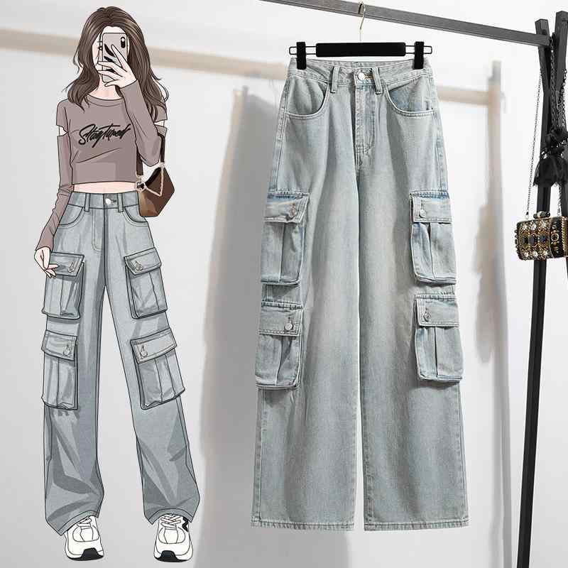 レディース ファッション カジュアル おしゃれ 婦人服 夏 ジーンズ レトロ ストレート カーゴ パンツ