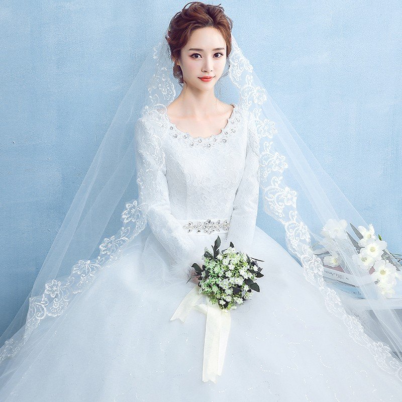 ウエディングドレス 二次会 ウェディングドレス エンパイア 長袖 安い 結婚式 プリンセス 花嫁 披露宴 ロングドレス ブライダル 白 秋冬 サッシュベルト