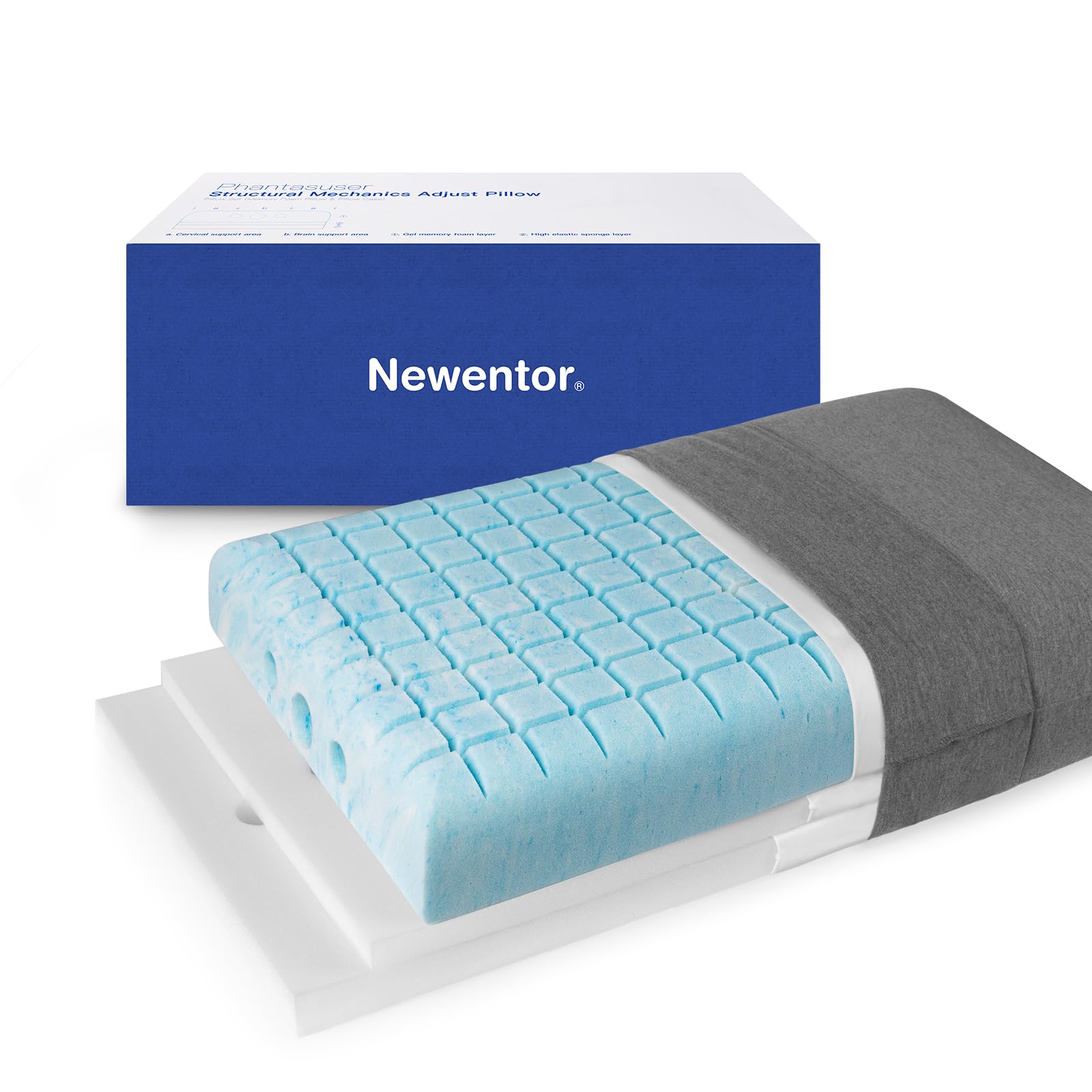 Newentor 枕 まくら 人気 首が痛くならない 3層構造 4段階高さ調節可能 （9+3+2cm）人間工学に基づい pillow 快眠 高低反発組合せ 体圧分散 カバー洗濯可 グレー