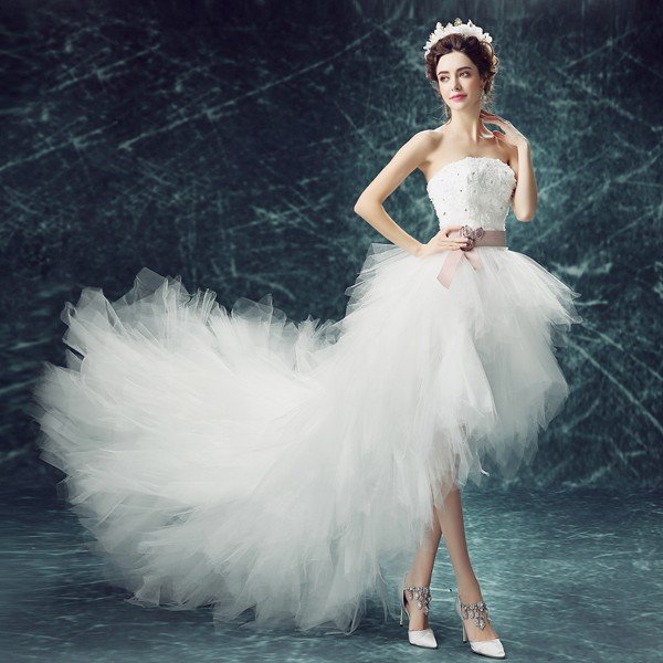 ウエディングドレス エンパイア ロングドレス 安い トレーンドレス 前ミニ ウェディングドレス 二次会 結婚式 パーティードレス 花嫁 ブライダル 大きいサイズ