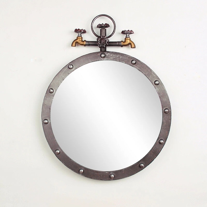 大特価ヴィンテージ 錬鉄製 ラウンドミラー 壁掛け鏡 hbq466