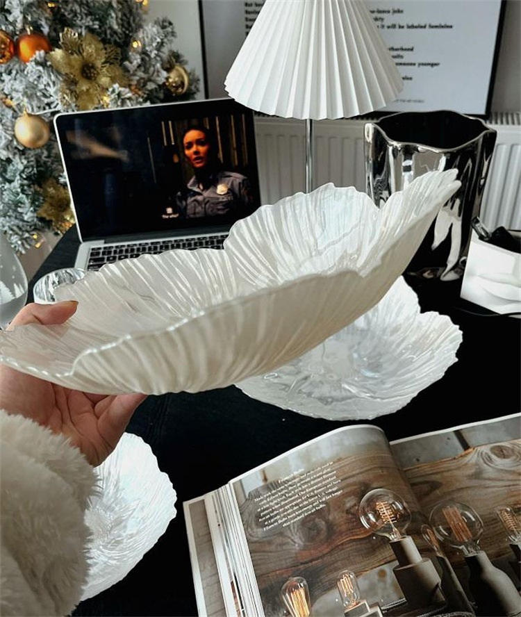 INSスタイル 果物皿 花の造形 現代 家庭用 クリスタル ガラス 3点セット シンプル スナック皿 大人気 皿 イレギュラー